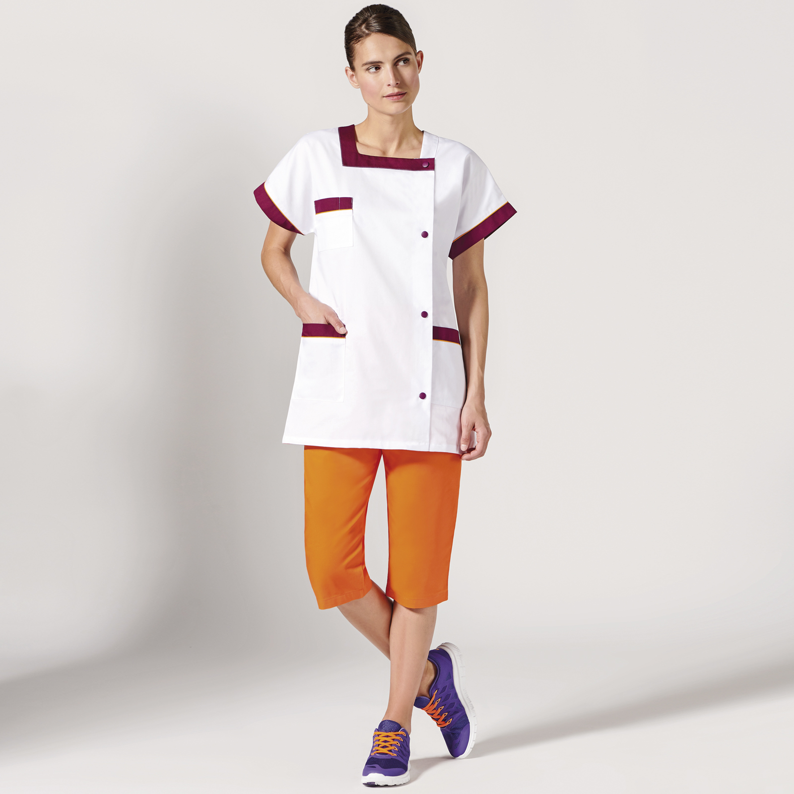 Tunique femme Monica blanc / prune / orange